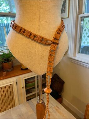 Vintage Terra Cotta Bead Waist Belt - Tan